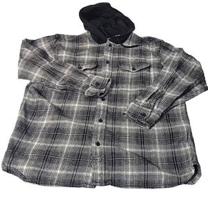 Levis Mens Plaid Flannel Button Up Shirt Hoodie Relaxed Fit Size L